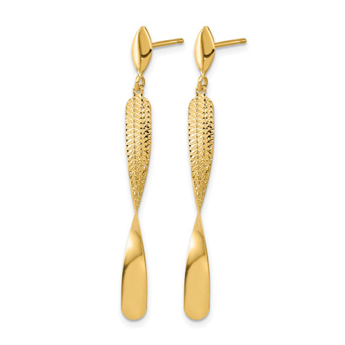 14K Yellow Gold Polished and Textured Post Dangle Earrings, 45.3 mm - View 2