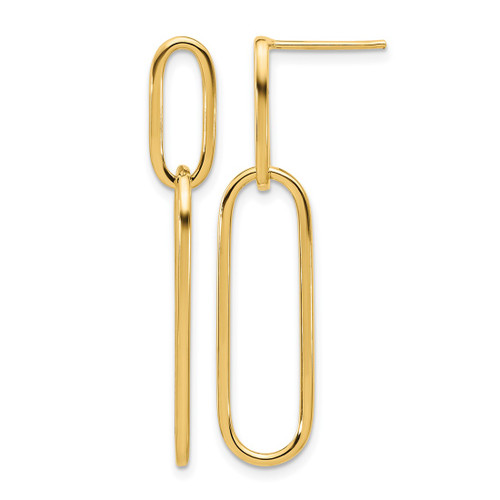 14K Yellow Gold Hollow Polished Post Drop Earrings, 40.58 mm