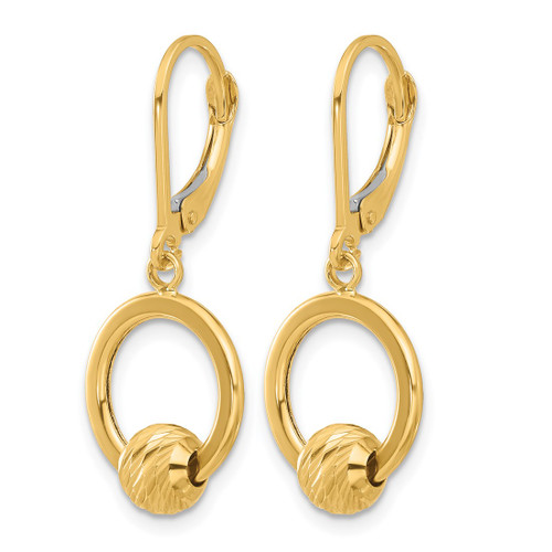 14K Yellow Gold Polished and Diamond-Cut Beads Leverback Drop Earrings, 31.59 mm - View 2