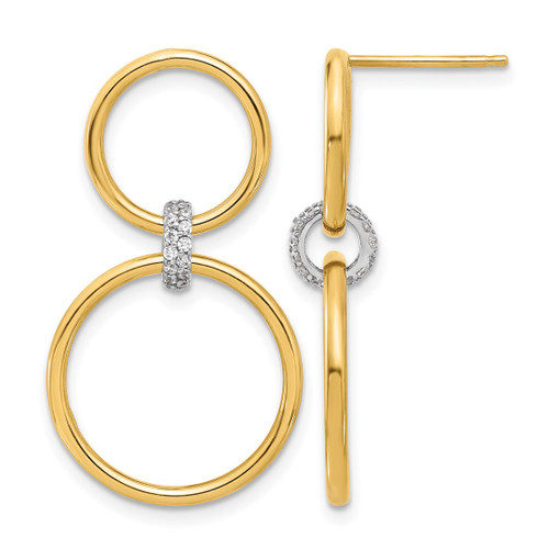 14K Two-Tone Gold Polished Cubic Zirconia Circles Dangle Earrings, 29.8 mm