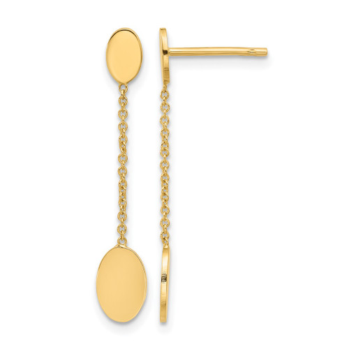 14K Yellow Gold Polished Oval Discs Dangle Earrings, 29.55 mm