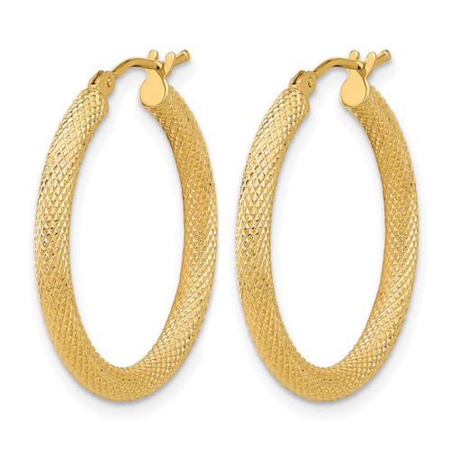 14K Yellow Gold Polished and Textured Round Hoop Earrings, 24.75 mm - View 2