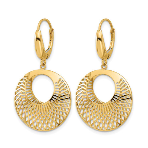 14K Yellow Gold Hollow Polished Hollow Dangle Leverback Earrings, 38.89 mm - View 2