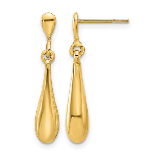 14K Yellow Gold Polished Teardrop Post Dangle Earrings, 26.87 mm