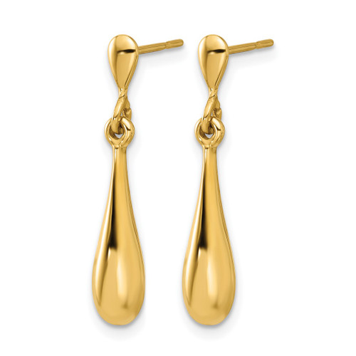 14K Yellow Gold Polished Teardrop Post Dangle Earrings, 26.87 mm - View 2
