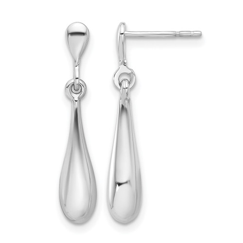 Rhodium-Plated 14K White Gold Polished Teardrop Post Dangle Earrings, 26.87 mm