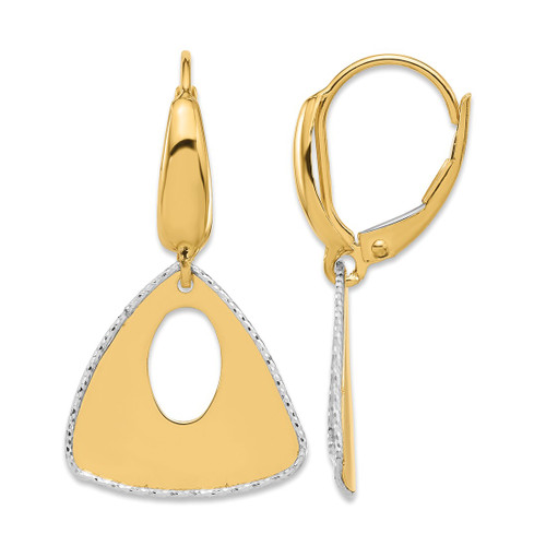 14K Two-Tone Gold Polished and Diamond-Cut Triangle Dangle Leverback Drop Earrings, 27.73 mm