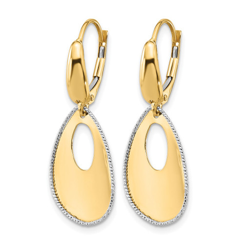 14K Two-Tone Gold Polished/Diamond-Cut Teardrop Dangle Leverback Earrings, 31.78 mm - View 2