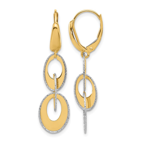14K Two-Tone Gold Polished and Diamond-Cut Ovals Dangle Leverback Drop Earrings, 38.15 mm