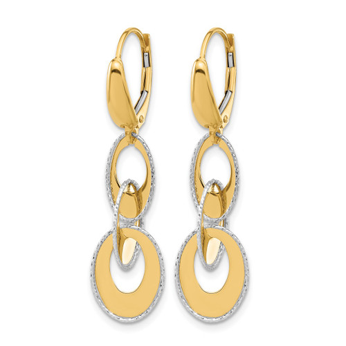 14K Two-Tone Gold Polished and Diamond-Cut Ovals Dangle Leverback Drop Earrings, 38.15 mm - View 2