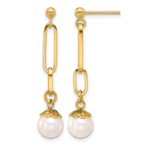 14K Yellow Gold Polished Cultured Freshwater Pearl Post Dangle Earrings, 26.41 mm