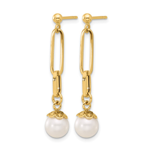 14K Yellow Gold Polished Cultured Freshwater Pearl Post Dangle Earrings, 26.41 mm - View 2