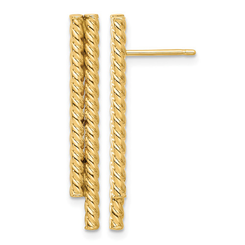 14K Yellow Gold Polished Twisted Bar Post Drop Earrings, 30.88 mm