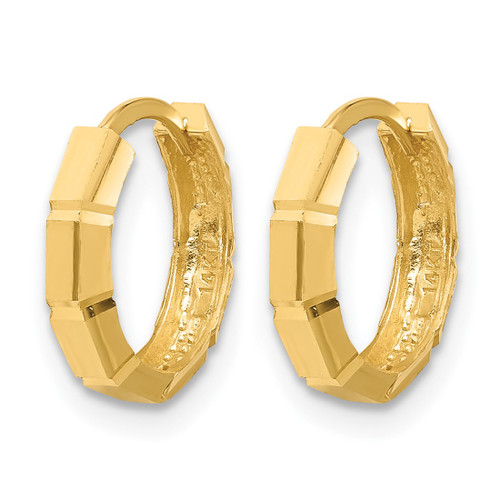 14K Yellow Gold Polished and Diamond-Cut Huggie Hoop Earrings, 12.5 mm, 3 mm Wide - View 2