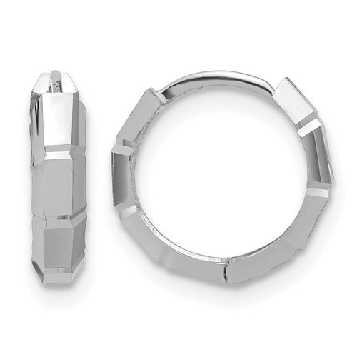 Rhodium-Plated 14K White Gold Polished/Diamond-Cut Huggie Hoop Earrings, 12.5 mm, 3 mm Wide
