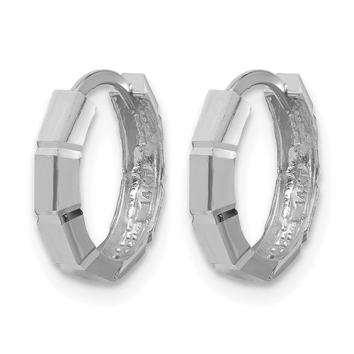 Rhodium-Plated 14K White Gold Polished/Diamond-Cut Huggie Hoop Earrings, 12.5 mm, 3 mm Wide - View 2