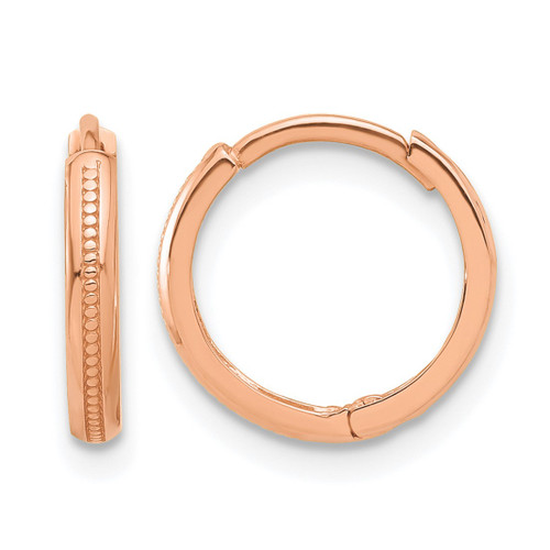 14K Rose Gold Polished and Textured Huggie Hoop Earrings, 12.5 mm
