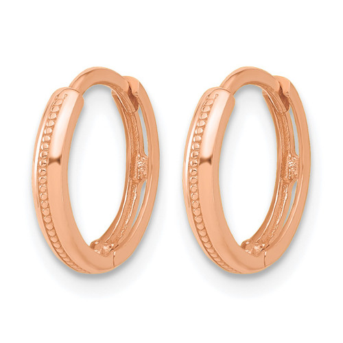 14K Rose Gold Polished and Textured Huggie Hoop Earrings, 12.5 mm - View 2