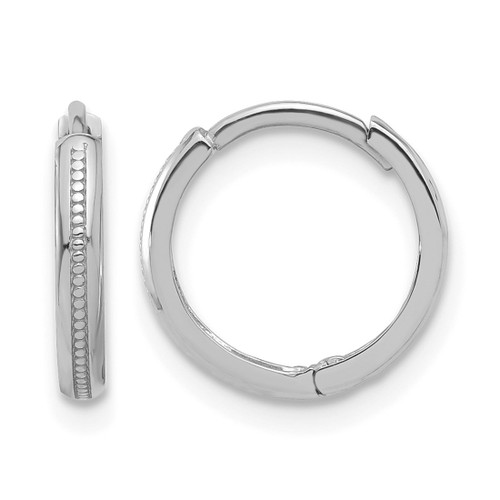 Rhodium-Plated 14K White Gold Polished and Textured Huggie Hoop Earrings, 12.5 mm