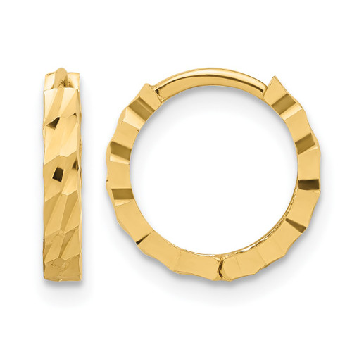 14K Yellow Gold Polished and Diamond-Cut Huggie Hoop Earrings, 12.5 mm, 2.2 mm Wide