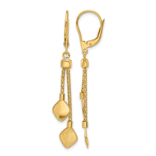 14K Yellow Gold Polished and Brushed Dangle Leverback Drop Earrings, 53.25 mm