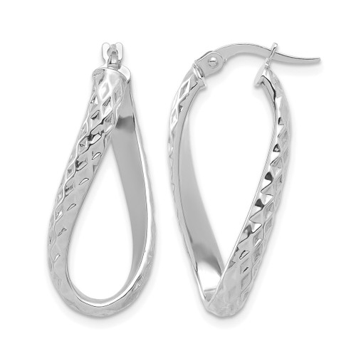 Rhodium-Plated 14K Yellow Gold with White Rhodium Plating Polished & Diamond-Cut Twist Hoop Earrings, 29.35 mm