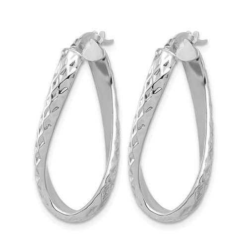 Rhodium-Plated 14K Yellow Gold with White Rhodium Plating Polished & Diamond-Cut Twist Hoop Earrings, 29.35 mm - View 2