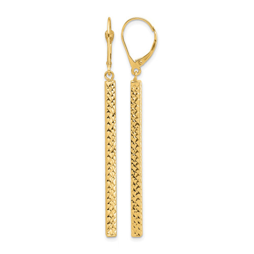 14K Yellow Gold Polished and Diamond-Cut Bar Dangle Leverback Drop Earrings, 63 mm