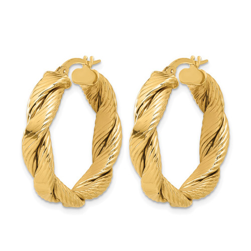 14K Yellow Gold Polished and Textured Braided Hoop Earrings, 27 mm - View 2