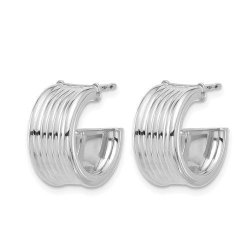 14K Yellow Gold with White Rhodium-Plated Polished and Grooved J-Hoop Post Earrings, 15.5 mm - View 2