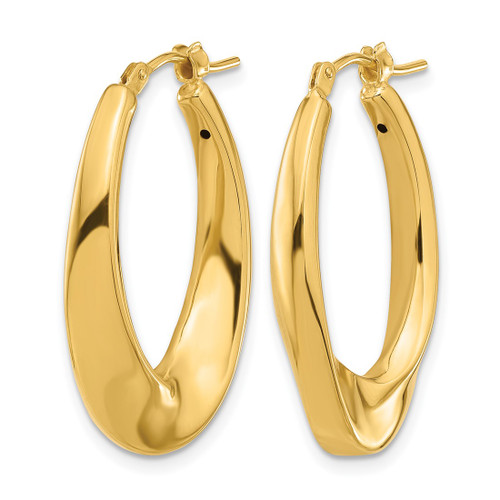 14K Yellow Gold Hollow Polished Hollow Oval Twist Hoop Earrings, 29 mm - View 2
