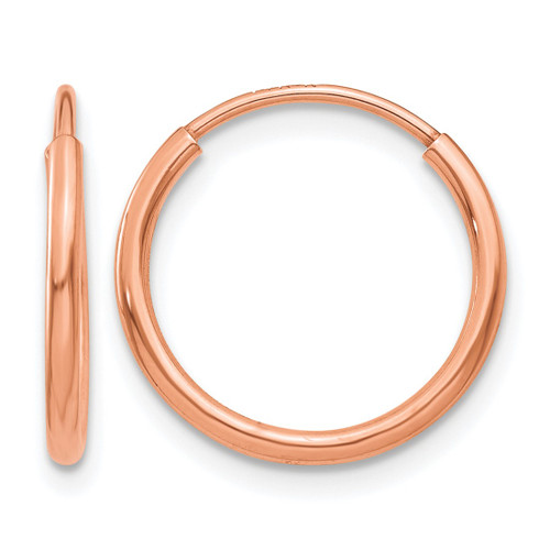 14K Rose Gold 1.20 mm Polished Endless Hoop Earrings, 14 mm Long