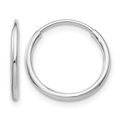 Rhodium-Plated 14K White Gold 1.20 mm Endless Tube Hoop Earrings, 14 mm Long