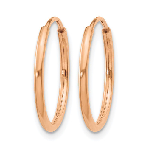 14K Rose Gold 1.20 mm Polished Endless Hoop Earrings, 16 mm Long - View 2