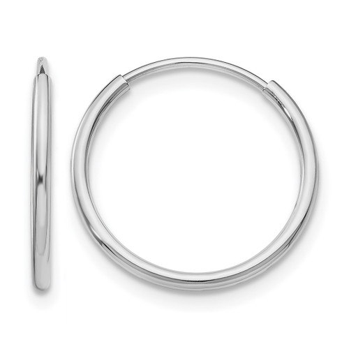 Rhodium-Plated 14K White Gold 1.20 mm Endless Tube Hoop Earrings, 16 mm Long
