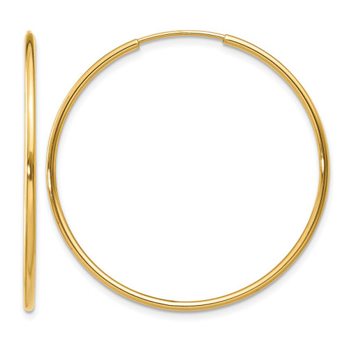 14K Yellow Gold 1.20 mm Endless Hoop Earrings, 35 mm Long