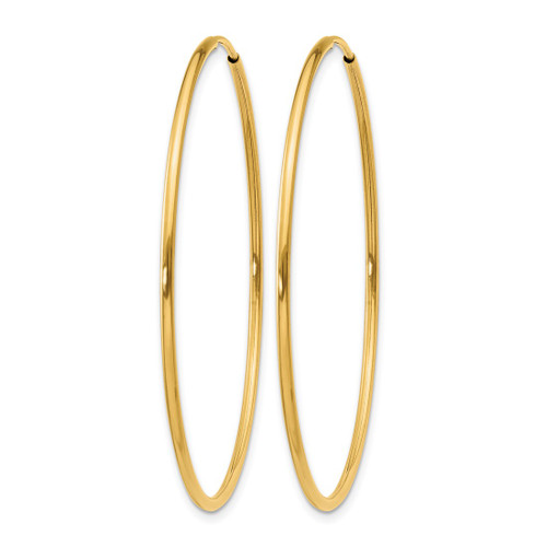 14K Yellow Gold 1.20 mm Endless Hoop Earrings, 40 mm Long - View 2