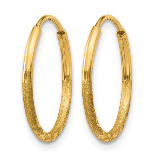 14K Yellow Gold 1.20 mm Diamond-Cut Endless Hoop Earrings, 14 mm Long - View 2