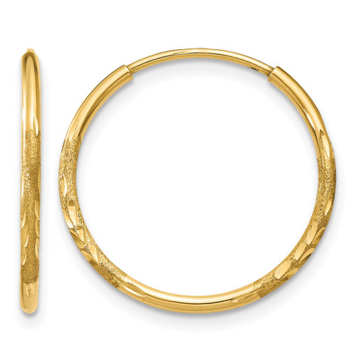 14K Yellow Gold 1.20 mm Diamond-Cut Endless Hoop Earrings, 16 mm Long