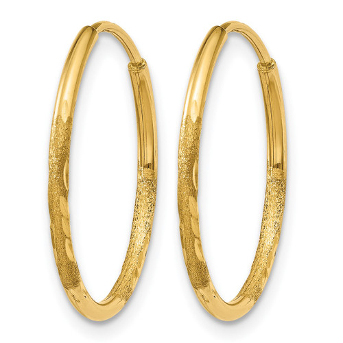14K Yellow Gold 1.20 mm Diamond-Cut Endless Hoop Earrings, 16 mm Long - View 2