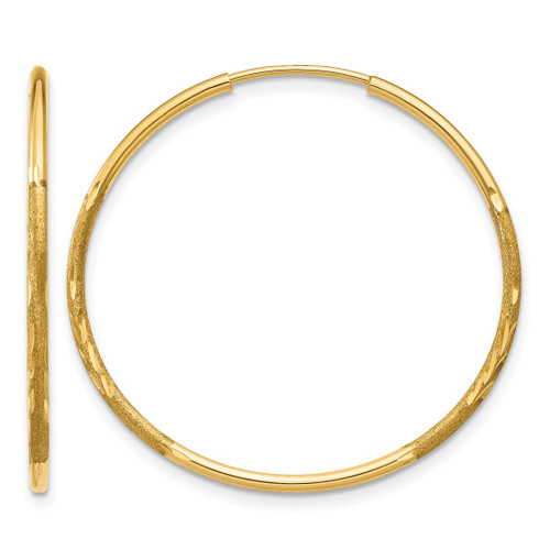 14K Yellow Gold 1.0 mm Diamond-Cut Endless Hoop Earrings, 25 mm Long