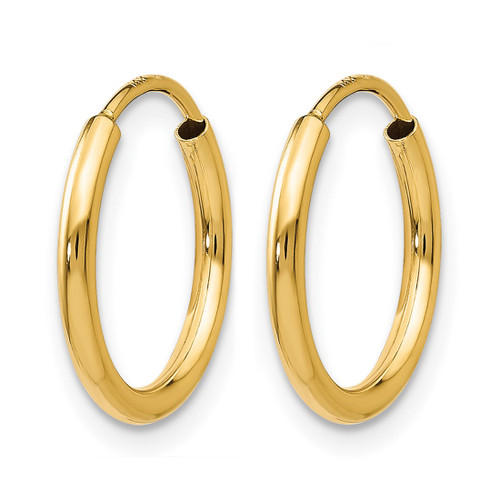 14K Yellow Gold 1.50 mm Polished Round Endless Hoop Earrings, 14 mm Long - View 2
