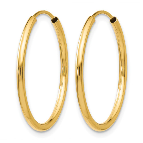 14K Yellow Gold 1.50 mm Polished Round Endless Hoop Earrings, 20 mm Long - View 2