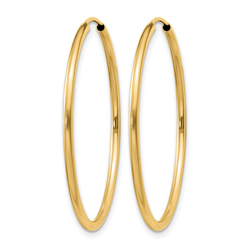 14K Yellow Gold 1.50 mm Polished Round Endless Hoop Earrings, 30 mm Long - View 2