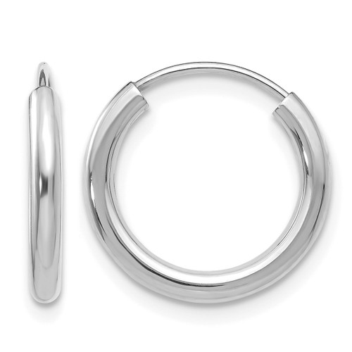 Rhodium-Plated 14K White Gold Polished Endless 2 mm Hoop Earrings, 15 mm Long