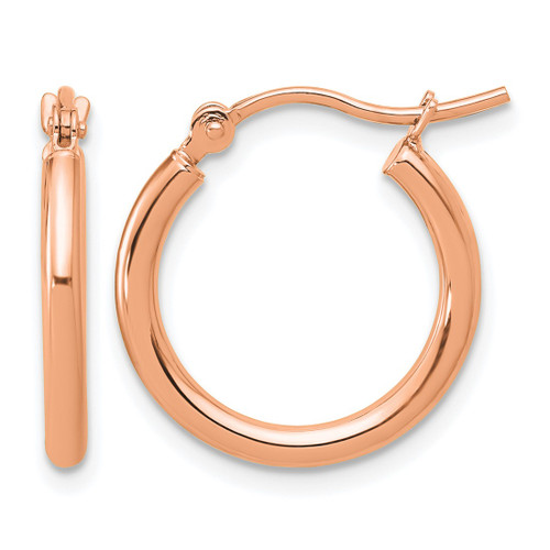 14K Rose Gold Polished 2 x 17.5 mm Polished Hoop Earrings, 17 mm Long