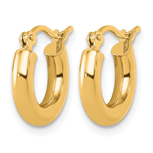 14K Yellow Gold Polished 3 mm Polished Hoop Earrings, 14 mm Long - View 2
