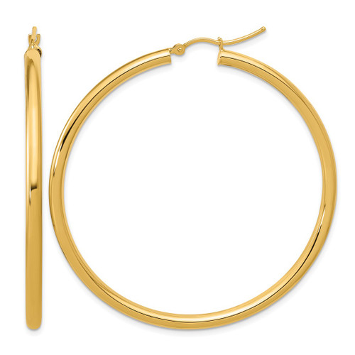 14K Yellow Gold Polished 3 mm Polished Hoop Earrings, 55 mm Long