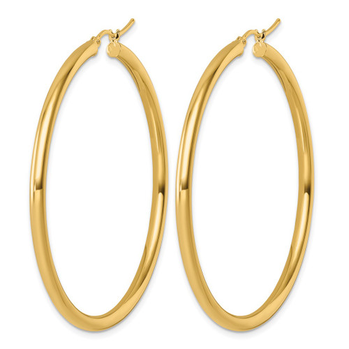 14K Yellow Gold Polished 3 mm Polished Hoop Earrings, 55 mm Long - View 2