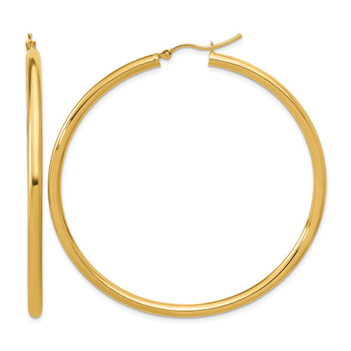 14K Yellow Gold Polished 3 mm Polished Hoop Earrings, 60 mm Long